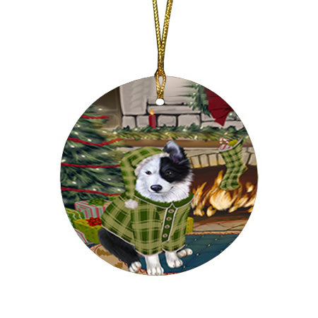 The Stocking was Hung Border Collie Dog Round Flat Christmas Ornament RFPOR55591