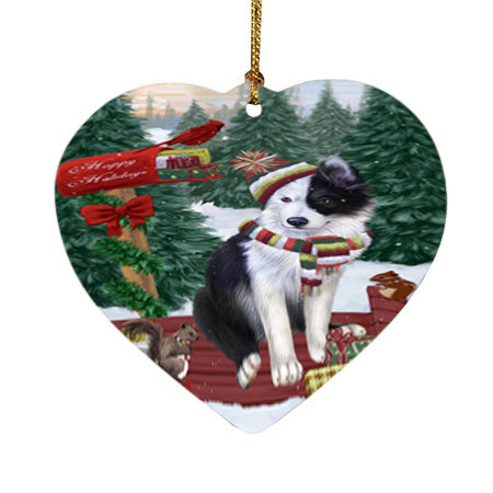 Merry Christmas Woodland Sled Border Collie Dog Heart Christmas Ornament HPOR55220