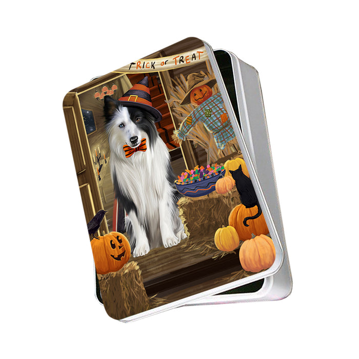 Enter at Own Risk Trick or Treat Halloween Border Collie Dog Photo Storage Tin PITN53033