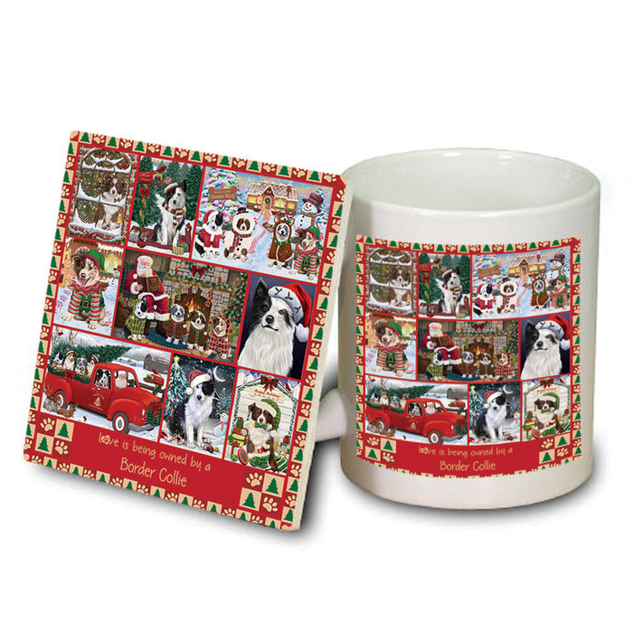 Love is Being Owned Christmas Border Collie Dogs Mug and Coaster Set MUC57198