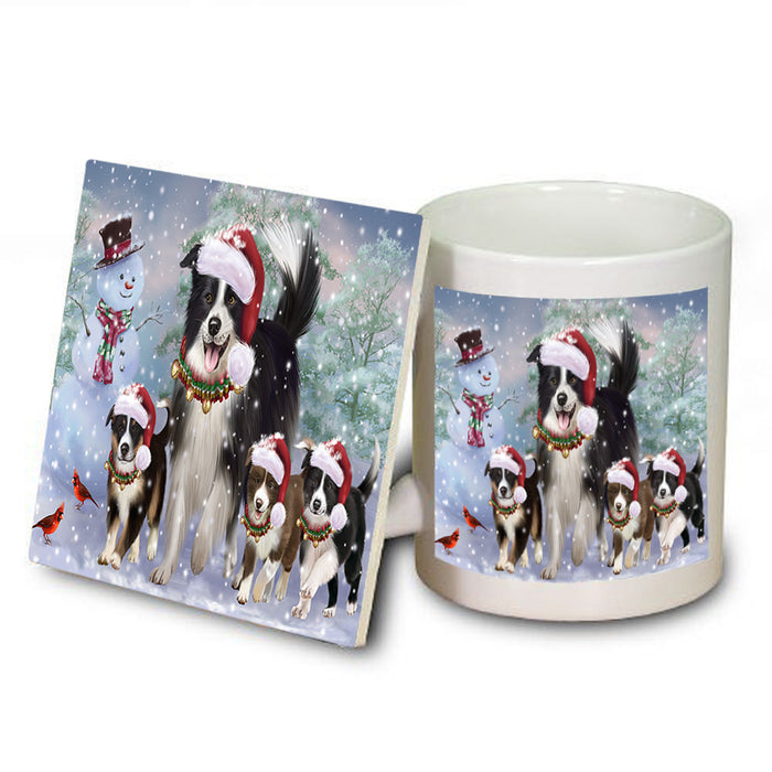Christmas Running Family Border Collies Dog Mug and Coaster Set MUC55456