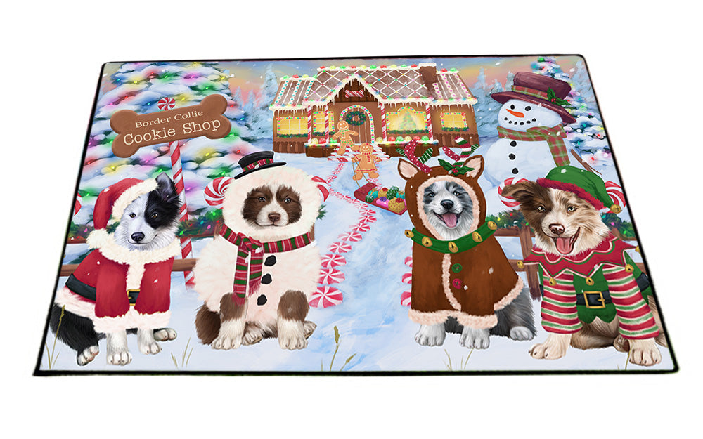 Holiday Gingerbread Cookie Shop Border Collies Dog Floormat FLMS53193