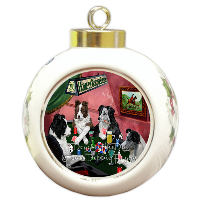 Home of Poker Playing Border Collie Dogs Round Ball Christmas Ornament Pet Decorative Hanging Ornaments for Christmas X-mas Tree Decorations - 3" Round Ceramic Ornament