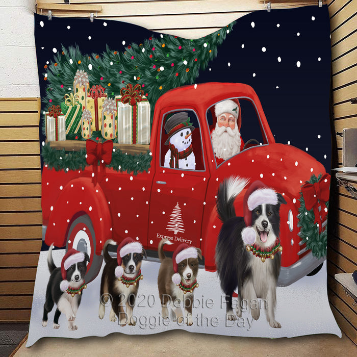 Christmas Express Delivery Red Truck Running Border Collie Dogs Lightweight Soft Bedspread Coverlet Bedding Quilt QUILT59821