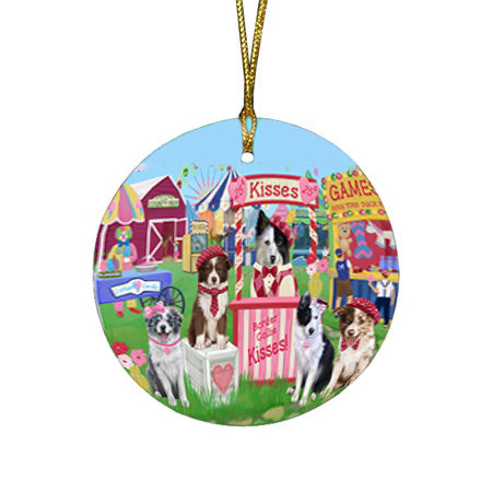 Carnival Kissing Booth Border Collies Dog Round Flat Christmas Ornament RFPOR56253