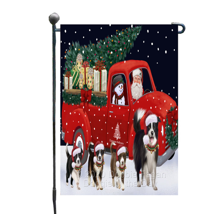 Christmas Express Delivery Red Truck Running Border Collie Dogs Garden Flag GFLG66447