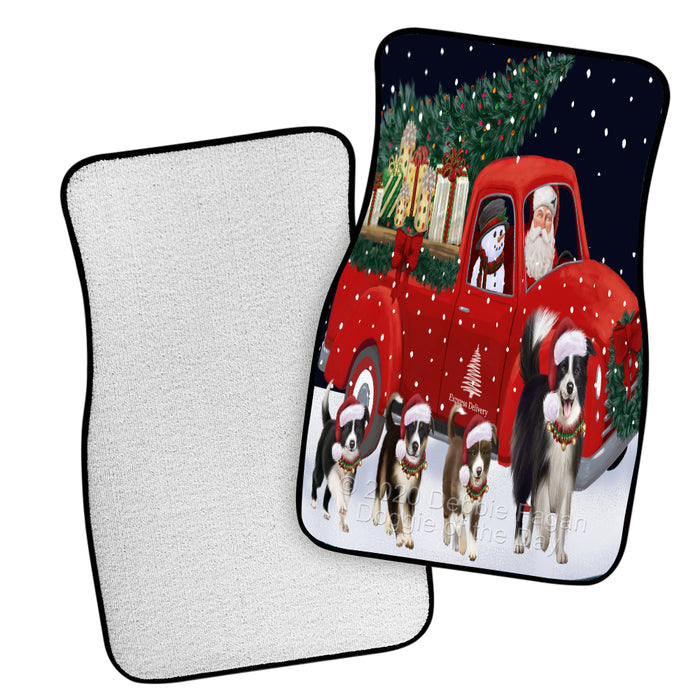 Christmas Express Delivery Red Truck Running Border Collie Dogs Polyester Anti-Slip Vehicle Carpet Car Floor Mats  CFM49426
