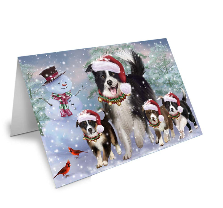 Christmas Running Family Border Collies Dog Handmade Artwork Assorted Pets Greeting Cards and Note Cards with Envelopes for All Occasions and Holiday Seasons GCD70907