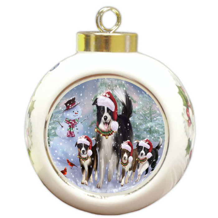 Christmas Running Family Border Collies Dog Round Ball Christmas Ornament RBPOR55820