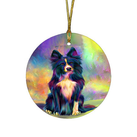 Paradise Wave Border Collie Dog Round Flat Christmas Ornament RFPOR56417