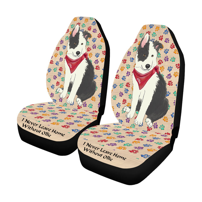 Personalized I Never Leave Home Paw Print Border Collie Dogs Pet Front Car Seat Cover (Set of 2)