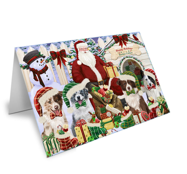 Happy Holidays Christmas Border Collies Dog House Gathering Handmade Artwork Assorted Pets Greeting Cards and Note Cards with Envelopes for All Occasions and Holiday Seasons GCD57878