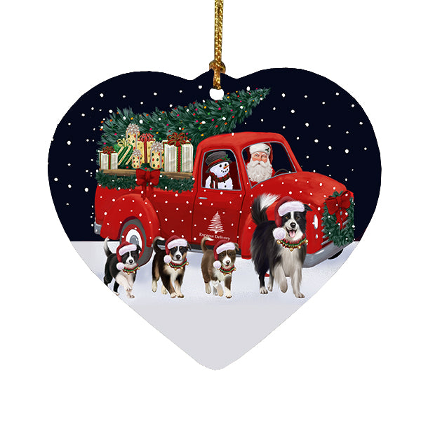 Christmas Express Delivery Red Truck Running Border Collie Dogs Heart Christmas Ornament RFPOR58074