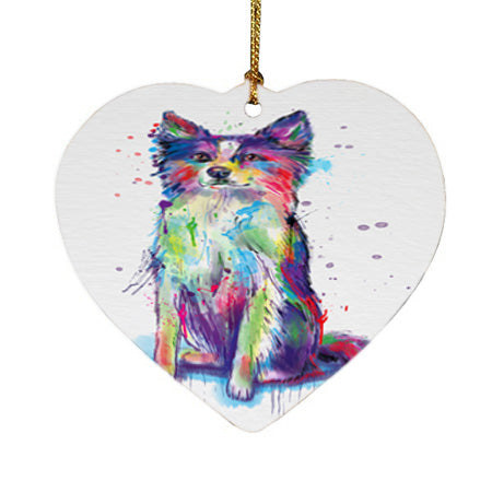 Watercolor Border Collie Dog Heart Christmas Ornament HPOR57371