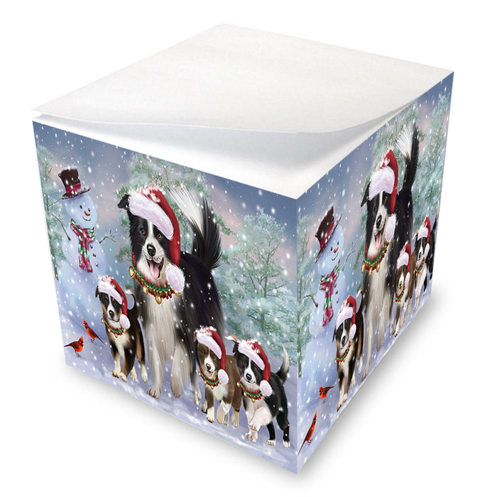 Christmas Running Family Border Collies Dog Note Cube NOC53810