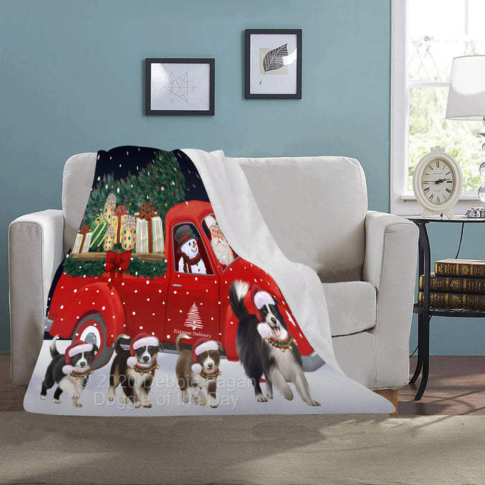 Christmas Express Delivery Red Truck Running Border Collie Dogs Blanket BLNKT141728