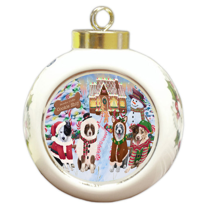 Holiday Gingerbread Cookie Shop Border Collies Dog Round Ball Christmas Ornament RBPOR56738