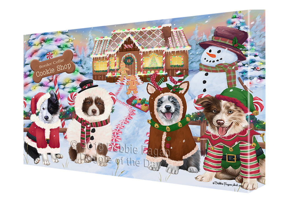 Holiday Gingerbread Cookie Shop Border Collies Dog Canvas Print Wall Art Décor CVS129662