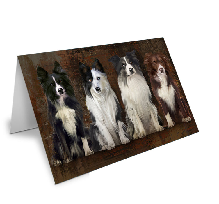 Rustic 4 Border Collies Dog Handmade Artwork Assorted Pets Greeting Cards and Note Cards with Envelopes for All Occasions and Holiday Seasons GCD55547