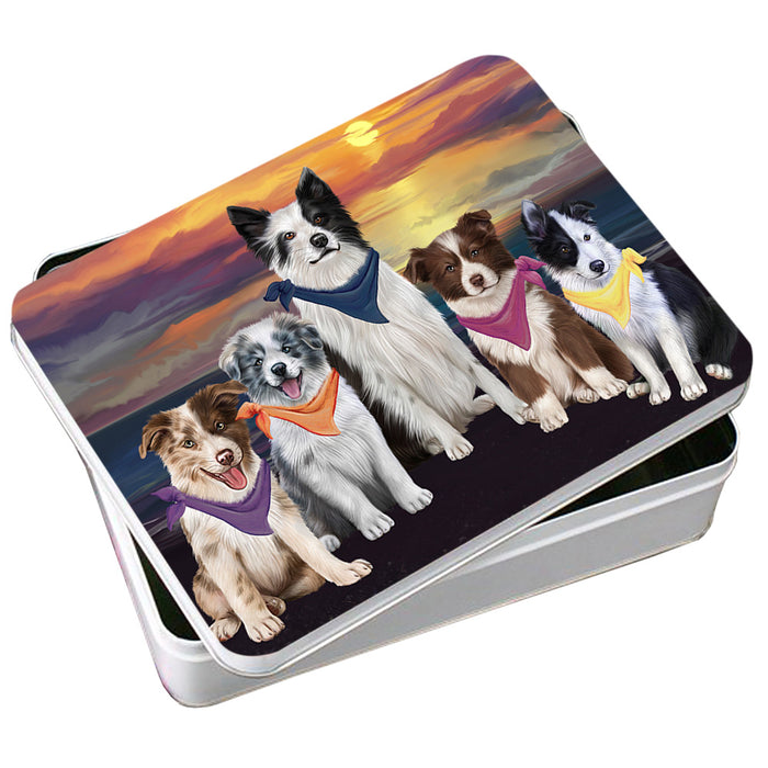 Family Sunset Portrait Border Collies Dog Photo Storage Tin PITN50239