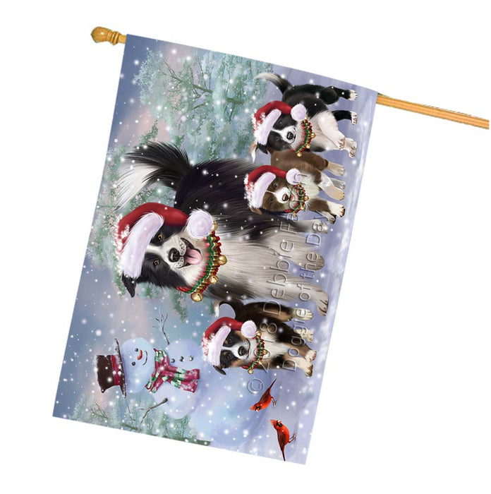 Christmas Running Family Border Collies Dog House Flag FLG55893