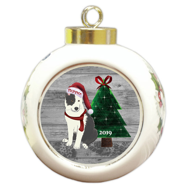 Custom Personalized Border Collie Dog Glassy Classy Christmas Round Ball Ornament