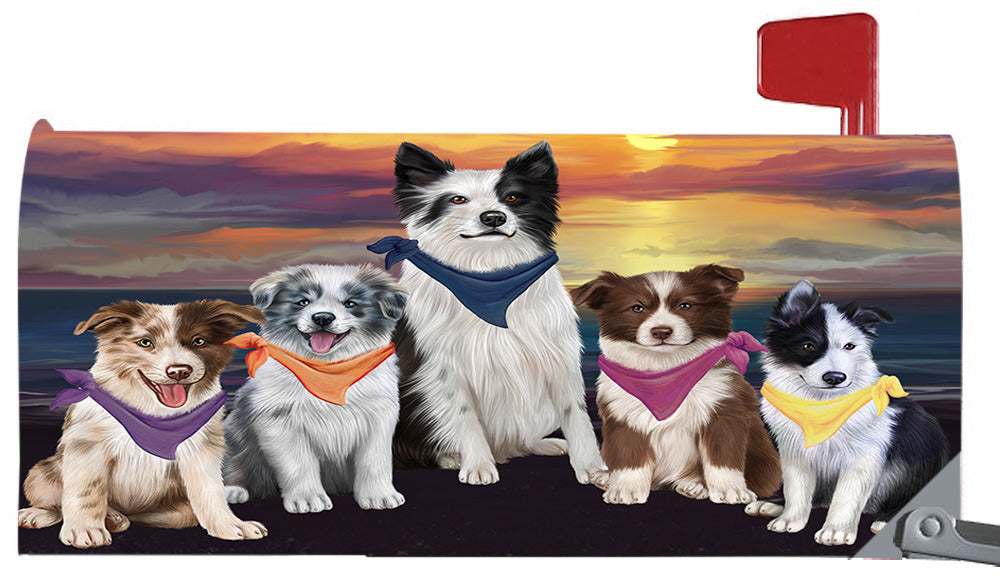 Family Sunset Portrait Border Collie Dogs Magnetic Mailbox Cover MBC48454