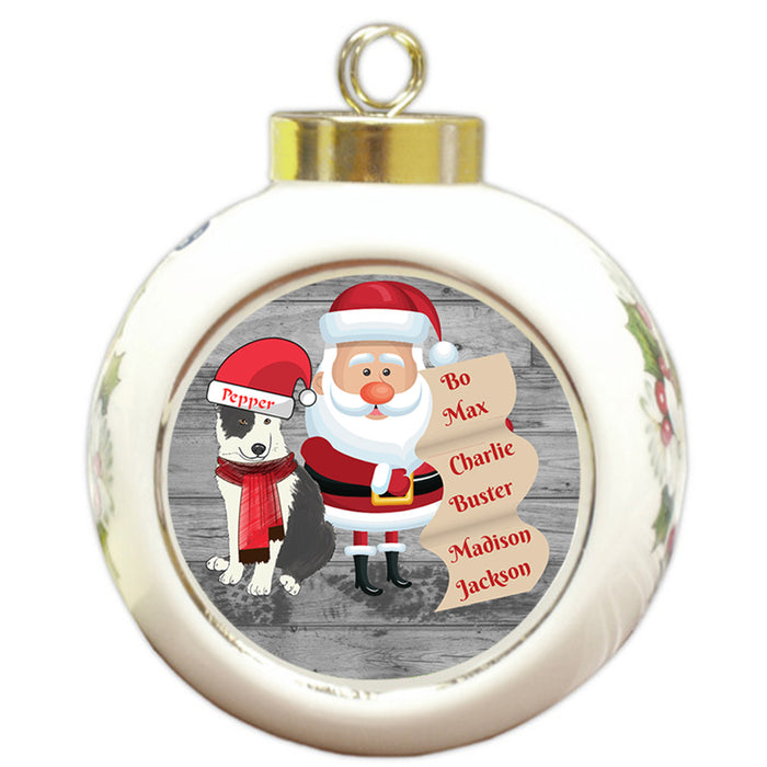 Custom Personalized Santa with Border Collie Dog Christmas Round Ball Ornament