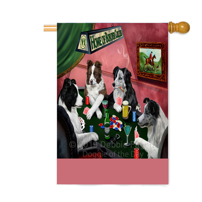 Personalized Home of Border Collie Dogs Four Dogs Playing Poker Custom House Flag FLG-DOTD-A60304