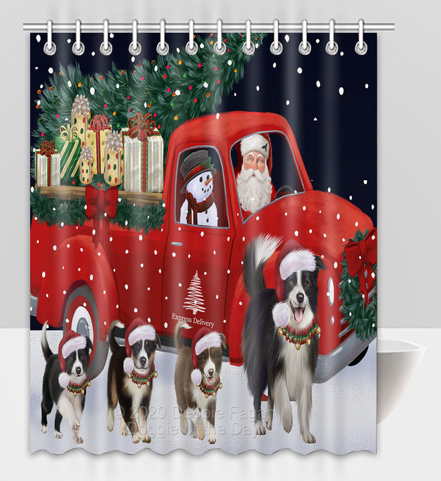 Christmas Express Delivery Red Truck Running Border Collie Dogs Shower Curtain Bathroom Accessories Decor Bath Tub Screens
