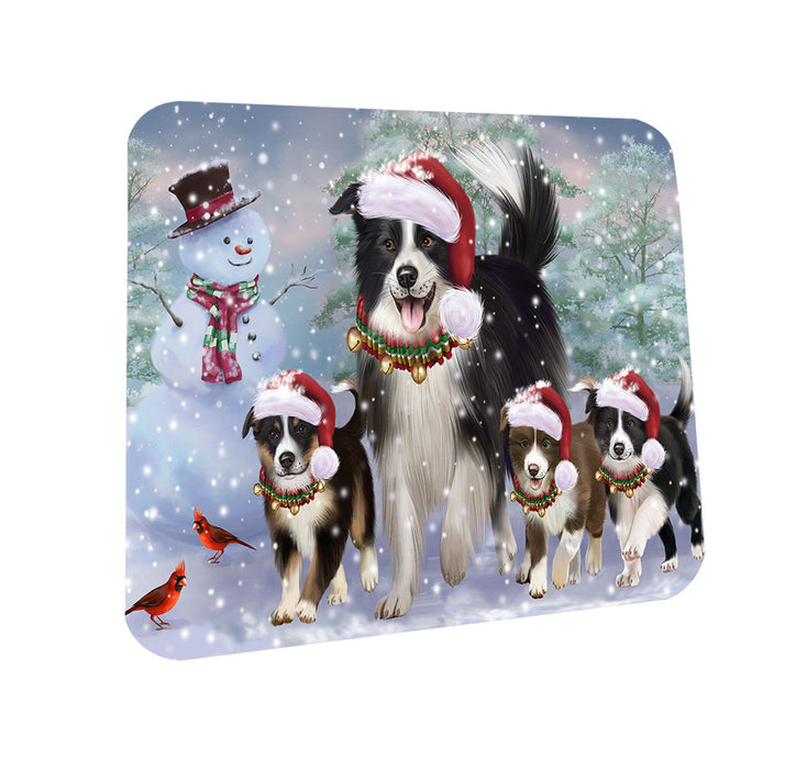 Christmas Running Family Border Collies Dog Coasters Set of 4 CST55422