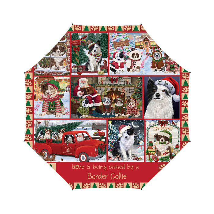 Love is Being Owned Christmas Border Collie Dogs Semi-Automatic Foldable Umbrella