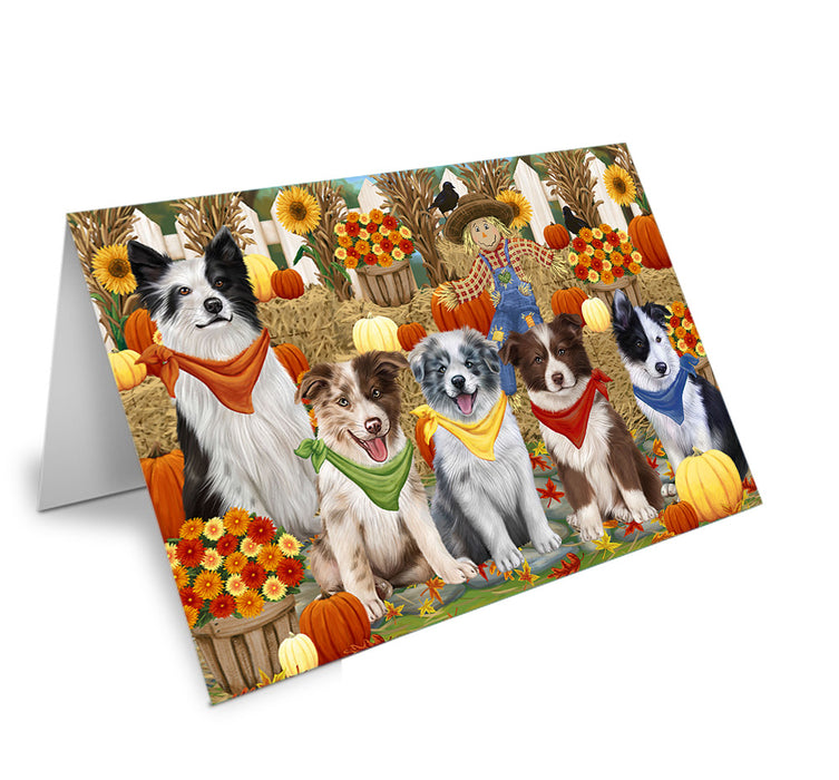 Fall Festive Gathering Border Collies Dog with Pumpkins Handmade Artwork Assorted Pets Greeting Cards and Note Cards with Envelopes for All Occasions and Holiday Seasons GCD55910