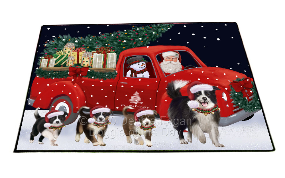 Christmas Express Delivery Red Truck Running Border Collie Dogs Indoor/Outdoor Welcome Floormat - Premium Quality Washable Anti-Slip Doormat Rug FLMS56569