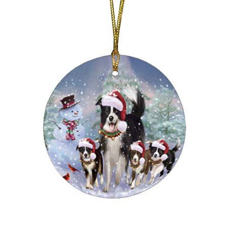 Christmas Running Family Border Collies Dog Round Flat Christmas Ornament RFPOR55820