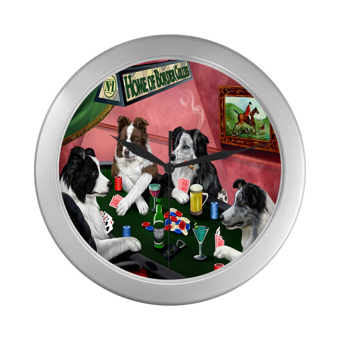 Home of Border Collie Dogs Playing Poker Silver Wall Clocks