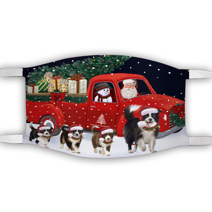 Christmas Express Delivery Red Truck Running Border Collie Dogs Face Mask FM49851