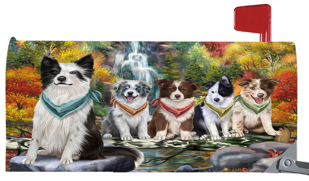 Scenic Waterfall Border Collie Dogs Magnetic Mailbox Cover MBC48712