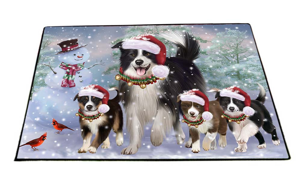 Christmas Running Family Border Collies Dog Floormat FLMS52815