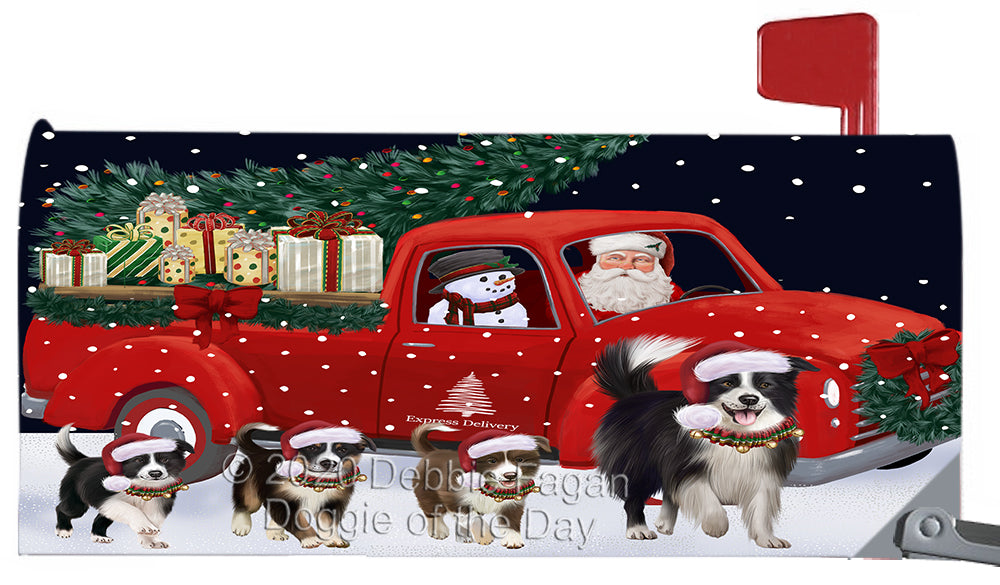 Christmas Express Delivery Red Truck Running Border Collie Dog Magnetic Mailbox Cover Both Sides Pet Theme Printed Decorative Letter Box Wrap Case Postbox Thick Magnetic Vinyl Material