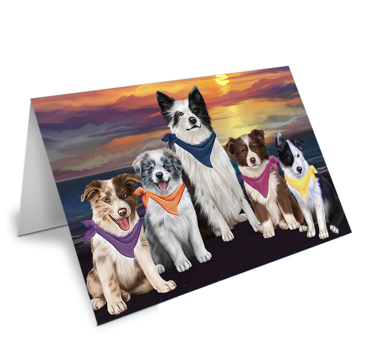 Family Sunset Portrait Border Collies Dog Handmade Artwork Assorted Pets Greeting Cards and Note Cards with Envelopes for All Occasions and Holiday Seasons GCD54746