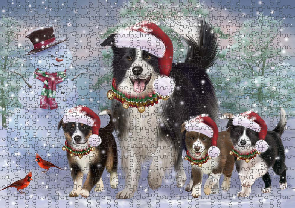 Christmas Running Family Border Collies Dog Puzzle with Photo Tin PUZL90060