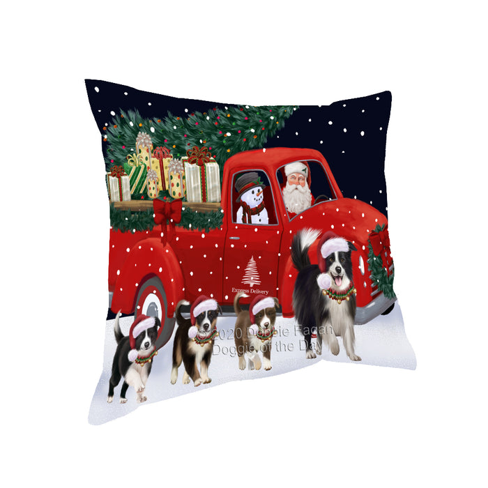 Christmas Express Delivery Red Truck Running Border Collie Dogs Pillow PIL86012
