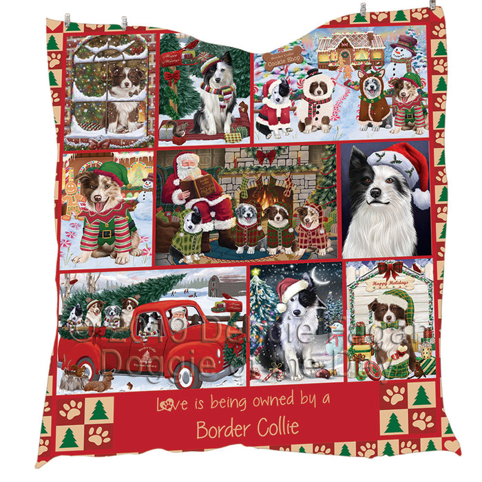 Love is Being Owned Christmas Border Collie Dogs Quilt