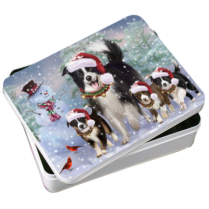 Christmas Running Family Border Collies Dog Photo Storage Tin PITN55407