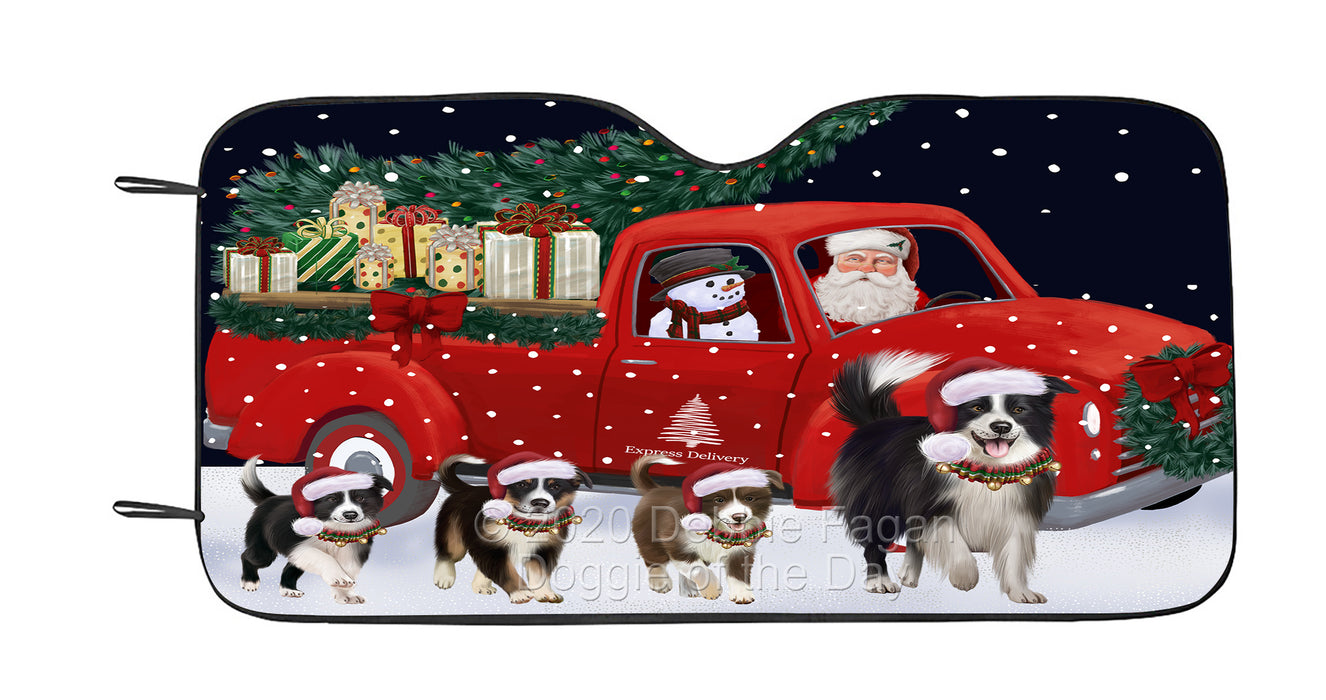 Christmas Express Delivery Red Truck Running Border Collie Dog Car Sun Shade Cover Curtain
