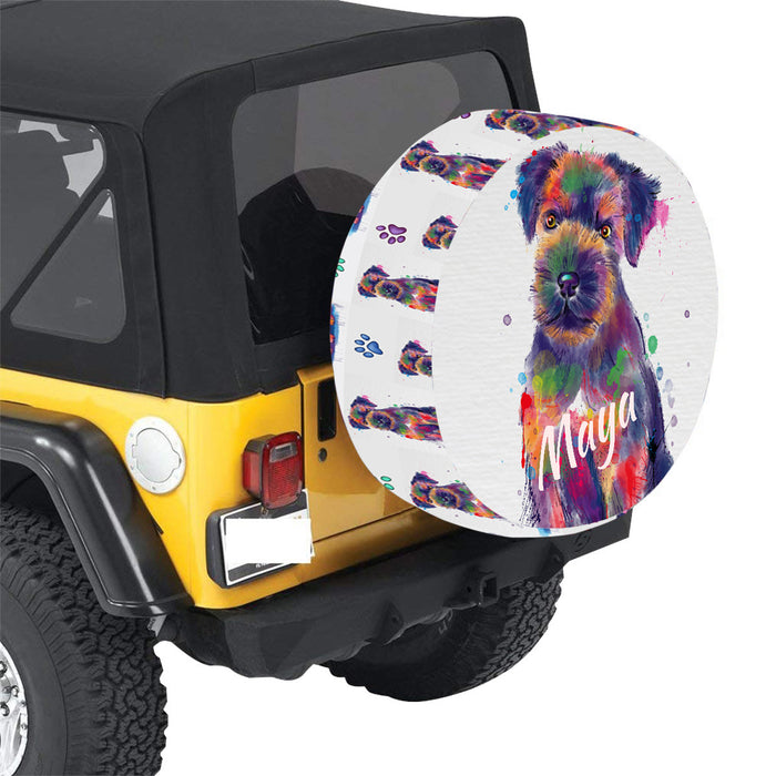 Custom Pet Name Personalized Watercolor Border Terrier Dog Car Tire Cover