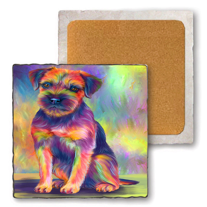 Paradise Wave Border Terrier Dog Set of 4 Natural Stone Marble Tile Coasters MCST52499