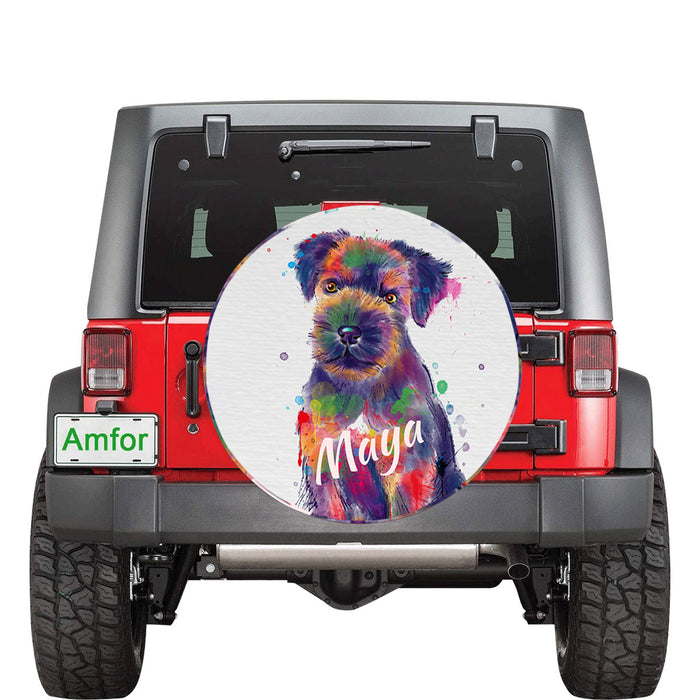 Custom Pet Name Personalized Watercolor Border Terrier Dog Car Tire Cover