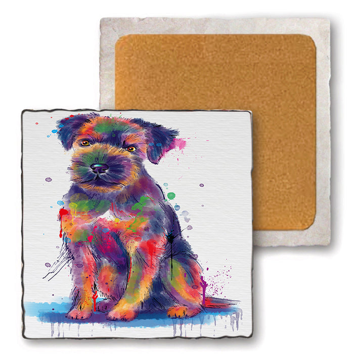 Watercolor Border Terrier Dog Set of 4 Natural Stone Marble Tile Coasters MCST52541